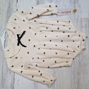 Cat and Jack Size 12 months Bubble Romper Long Sleeves Bow Snaps